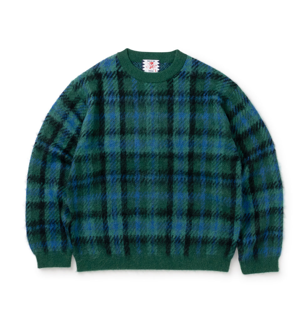 CHECK MOHAIR CREWNECK SWEATER