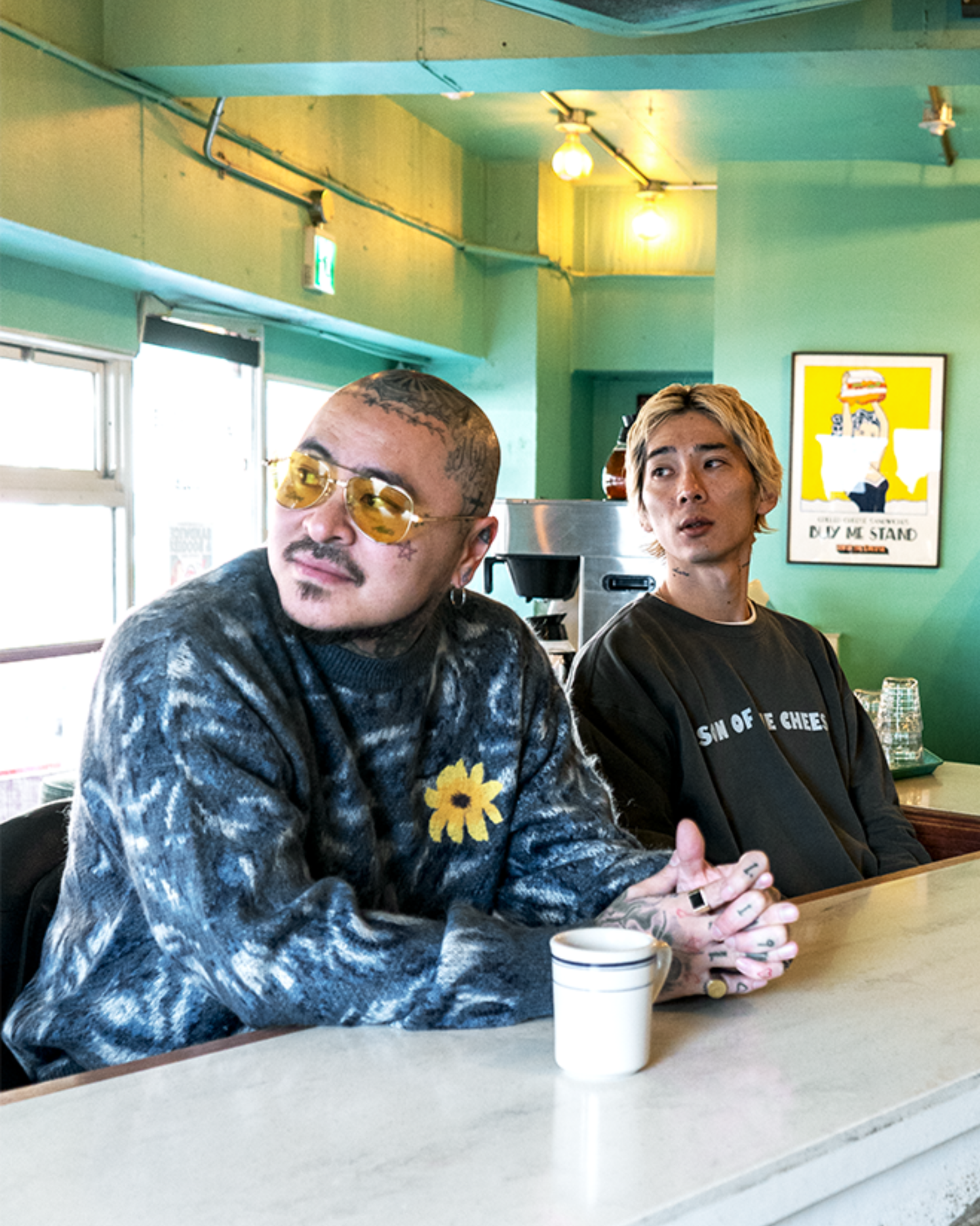 BLUE MOHAIR  FLOWER KNIT