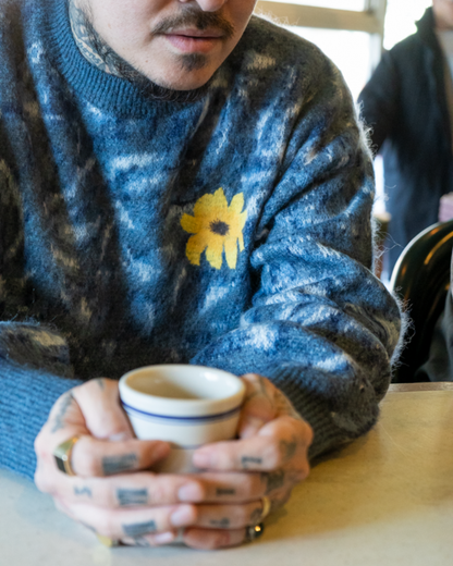 BLUE MOHAIR  FLOWER KNIT