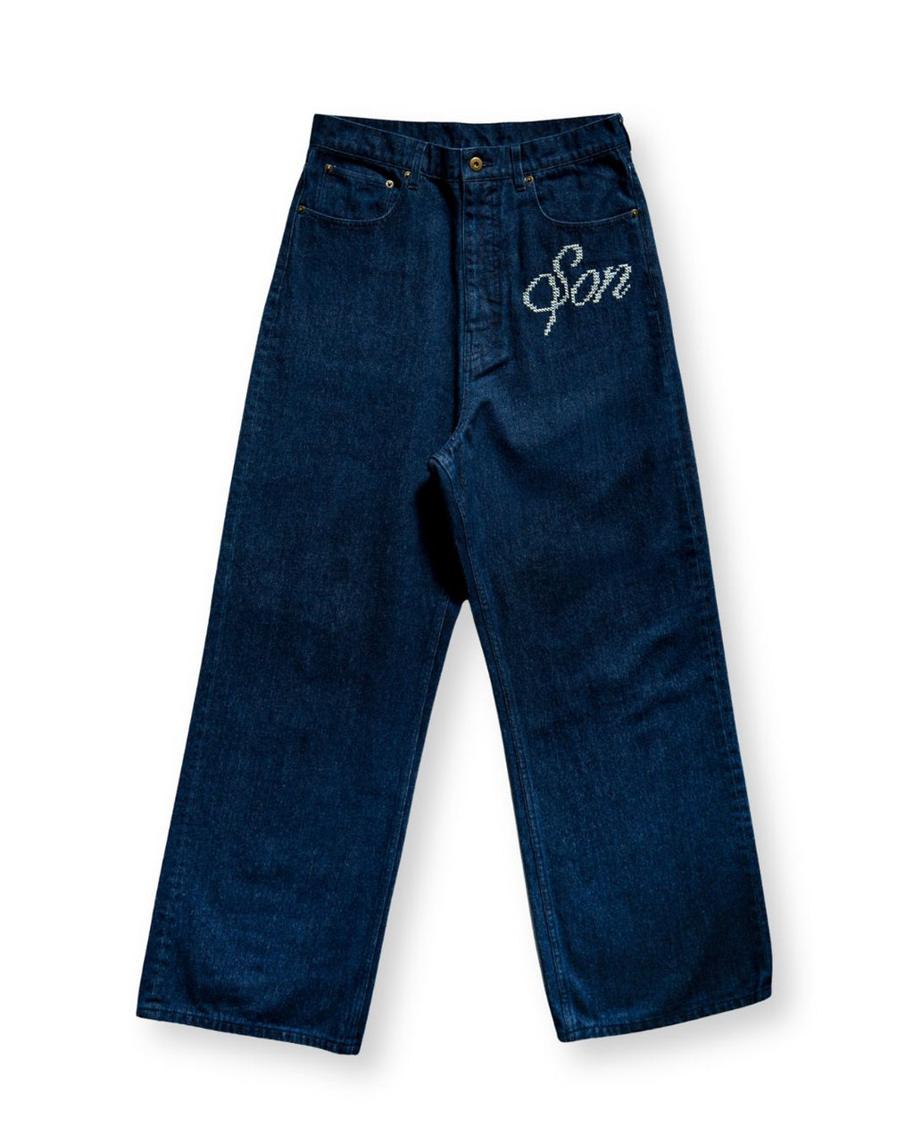 EMBROIDERED WIDE DENIM PANTS