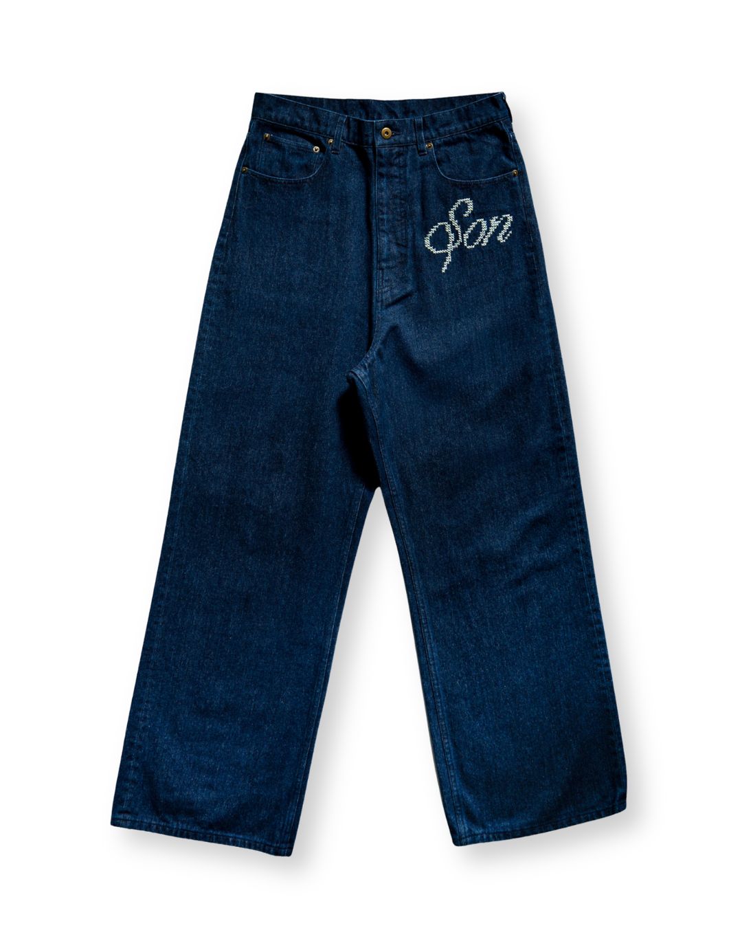 EMBROIDERED WIDE DENIM PANTS