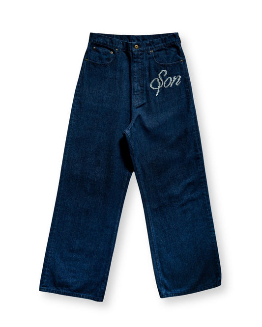 EMBROIDERED WIDE DENIM PANTS