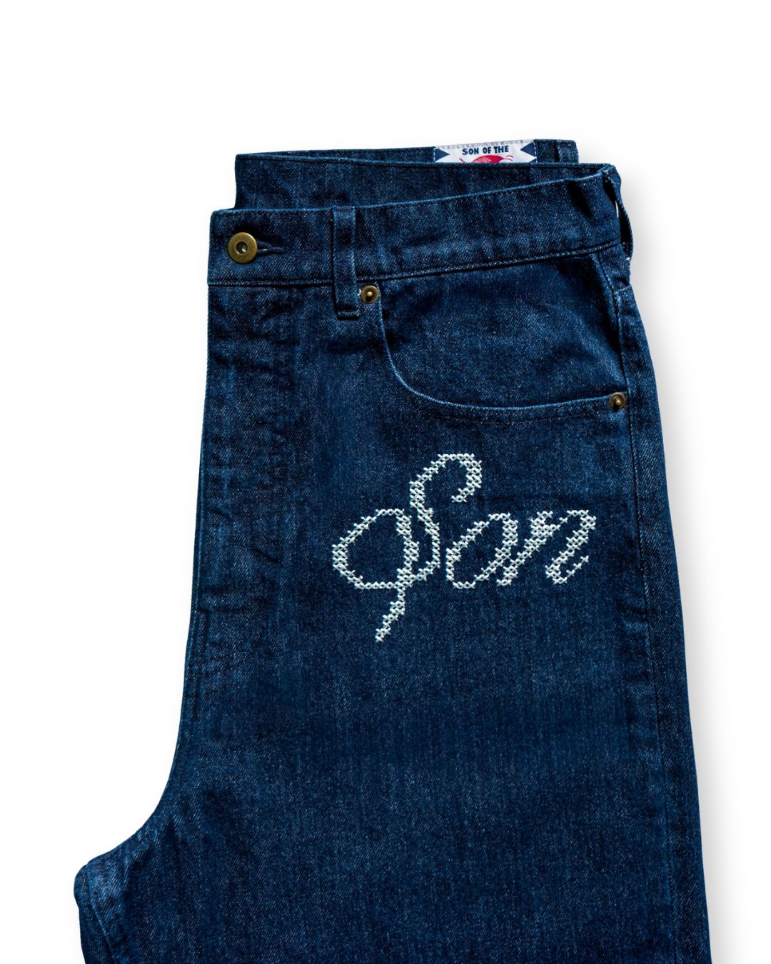 EMBROIDERED WIDE DENIM PANTS