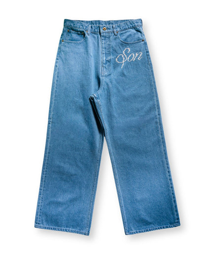 EMBROIDERED WIDE DENIM PANTS