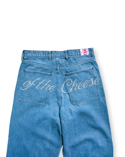 EMBROIDERED WIDE DENIM PANTS