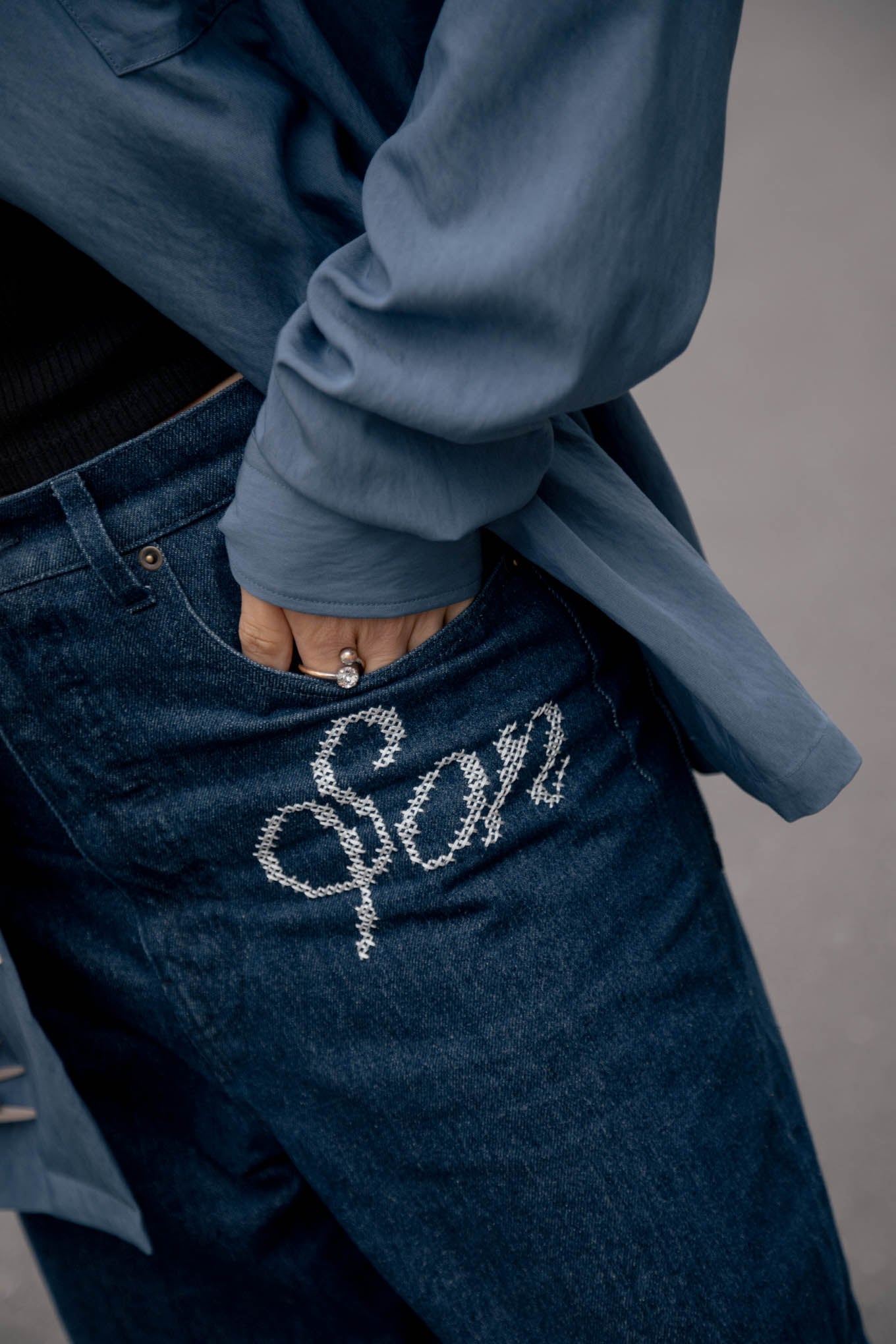 EMBROIDERED WIDE DENIM PANTS – Son of the Cheese