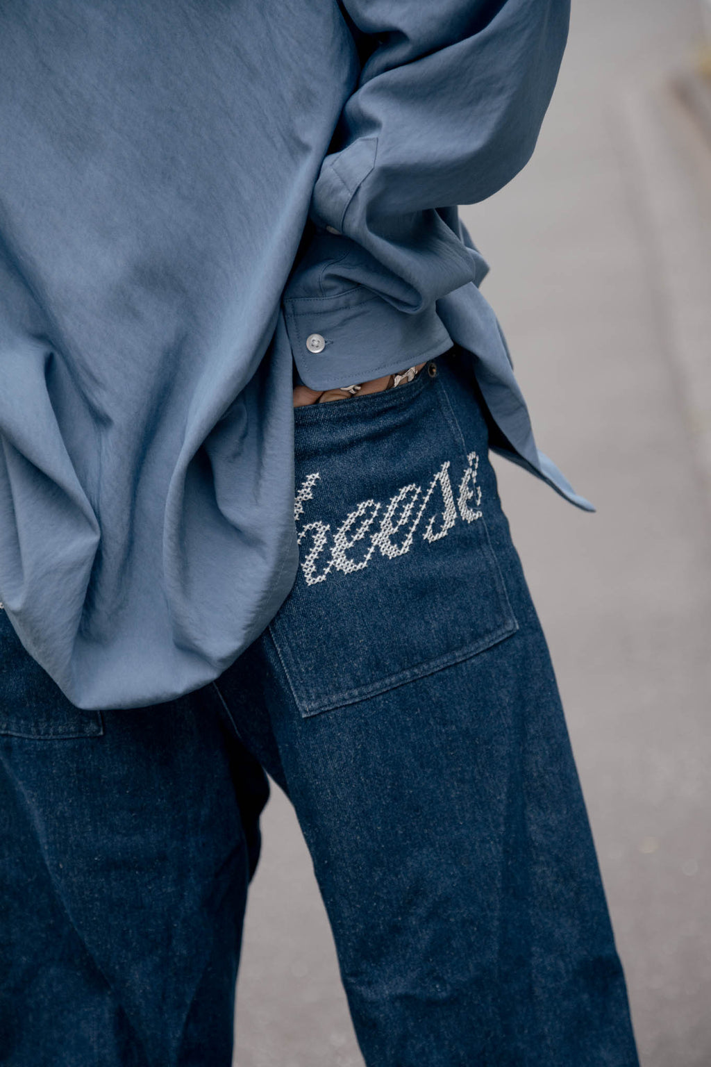 EMBROIDERED WIDE DENIM PANTS