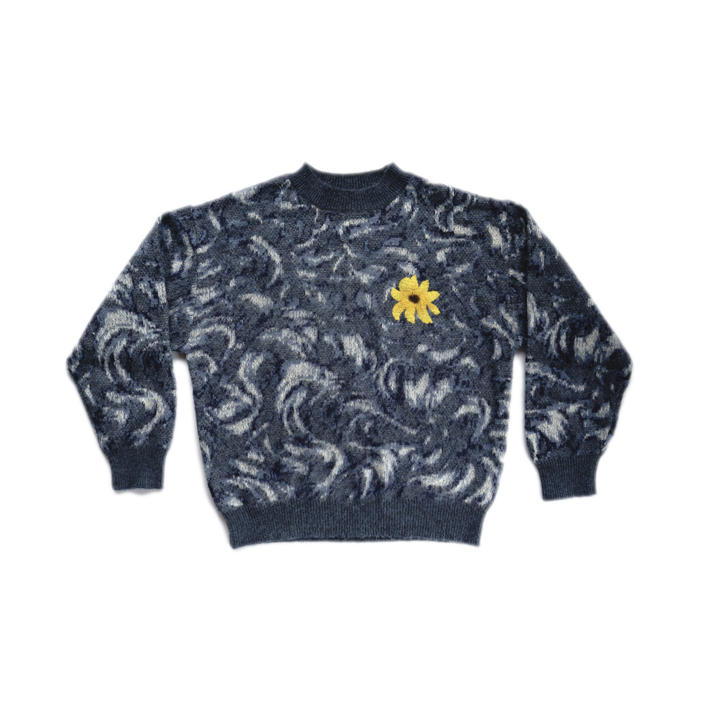 BLUE MOHAIR  FLOWER KNIT